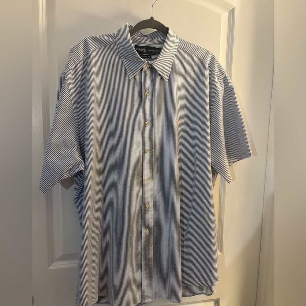 Ralph Lauren Blue Striped Short-Sleeve Button-Down Shirt Sz XXL